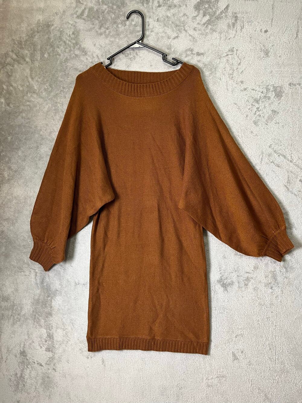 HYFVE Women’s Brown Balloon Sleeve Knit Sweater Dress Boho Minimalist M New